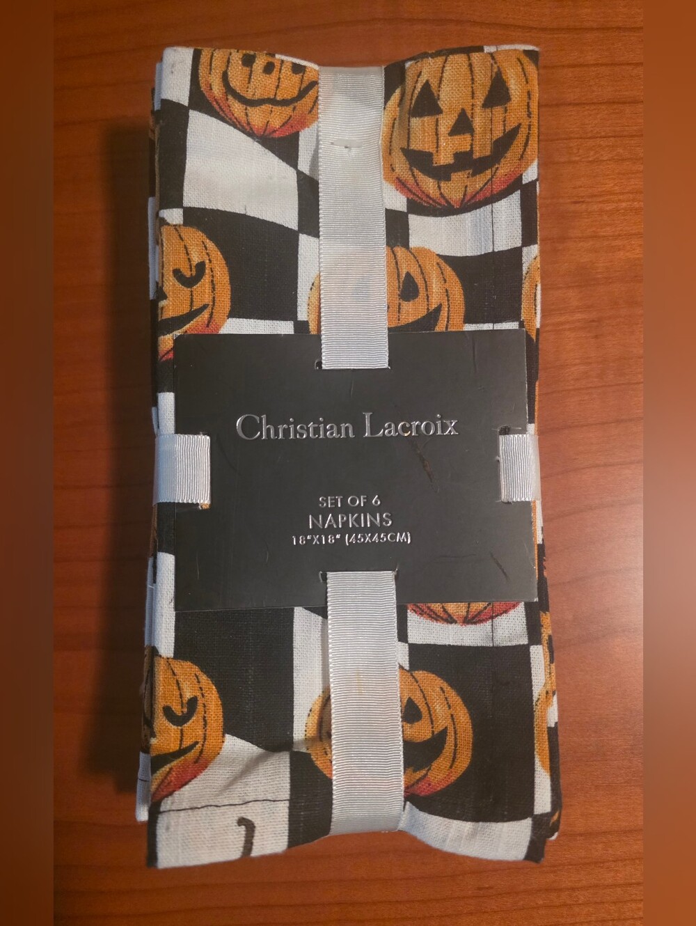 Christian Lacroix Set Of 6 Halloween Jack O Lantern 100% Cotton Napkins NEW